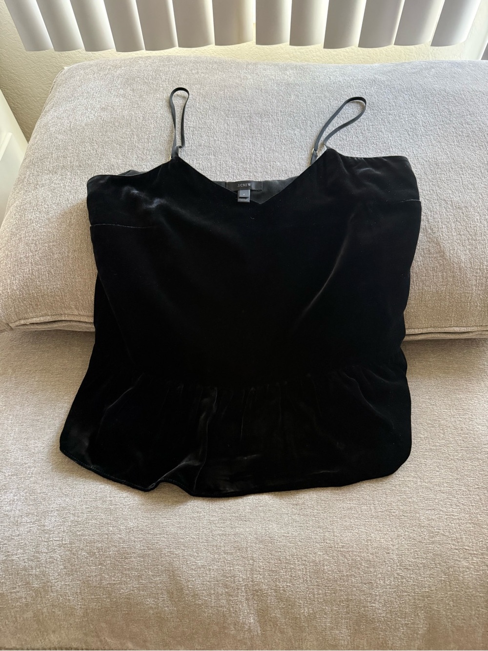 J. Crew Black Velvet Spaghetti Strap Peplum Camisole